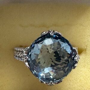 Judith Ripka Blue Crystal Sterling statement ring size 11